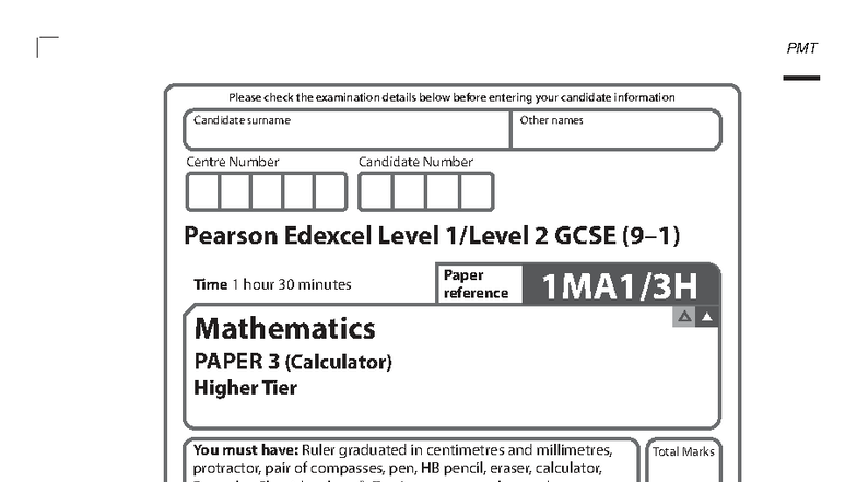 Mathematics Paper 3 (Calculator) Higher Tier - Past Exam Details - Studocu