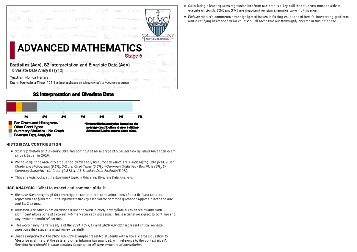 S2 Advanced Mathematics: Bivariate Data Analysis & Regression ...