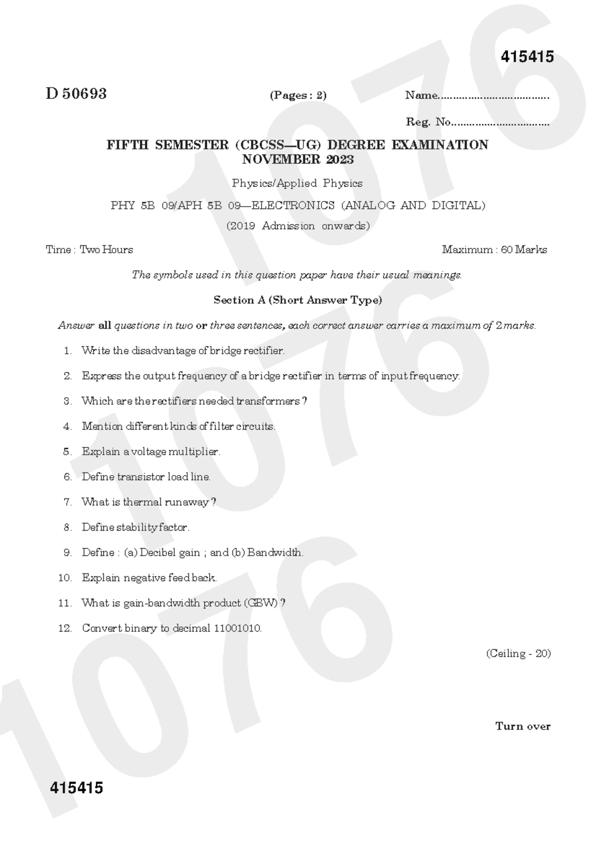 PHY 5B Final Exam Questions - Analog and Digital Electronics 2023 - Studocu