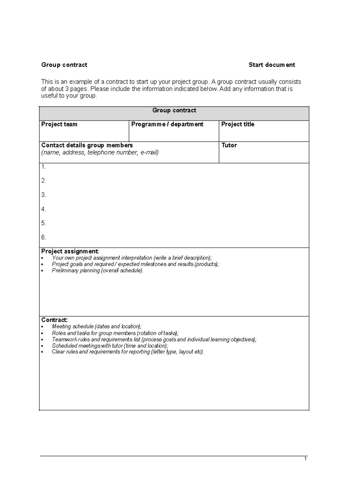 API 2022 Group Contract Template for Project Teams - Studeersnel