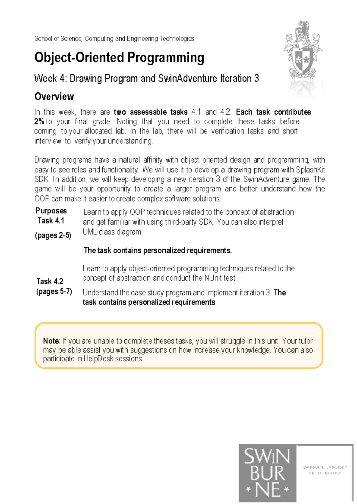 Week 4: Drawing Program & SwinAdventure Iteration 3 Overview - Studocu