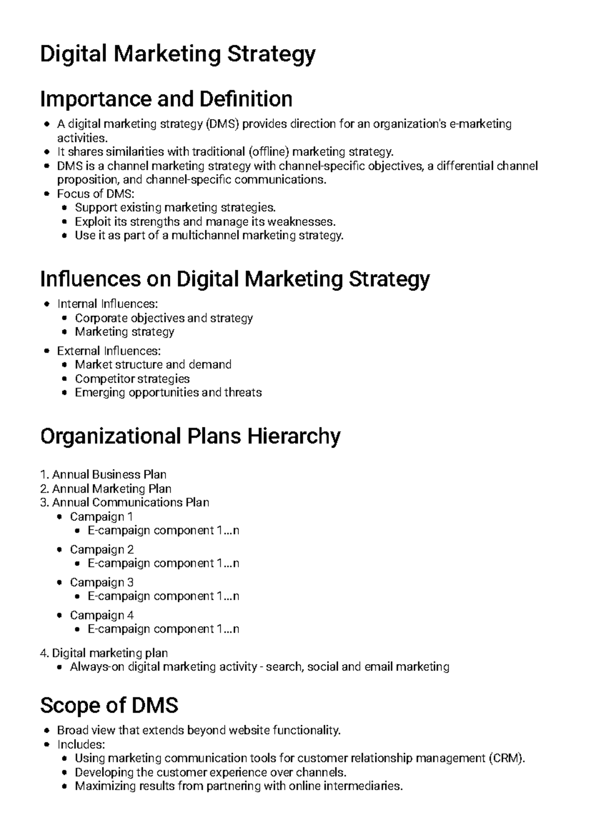 Digital Marketing Strategy Overview - Study Guide for Ch 4 - Studocu