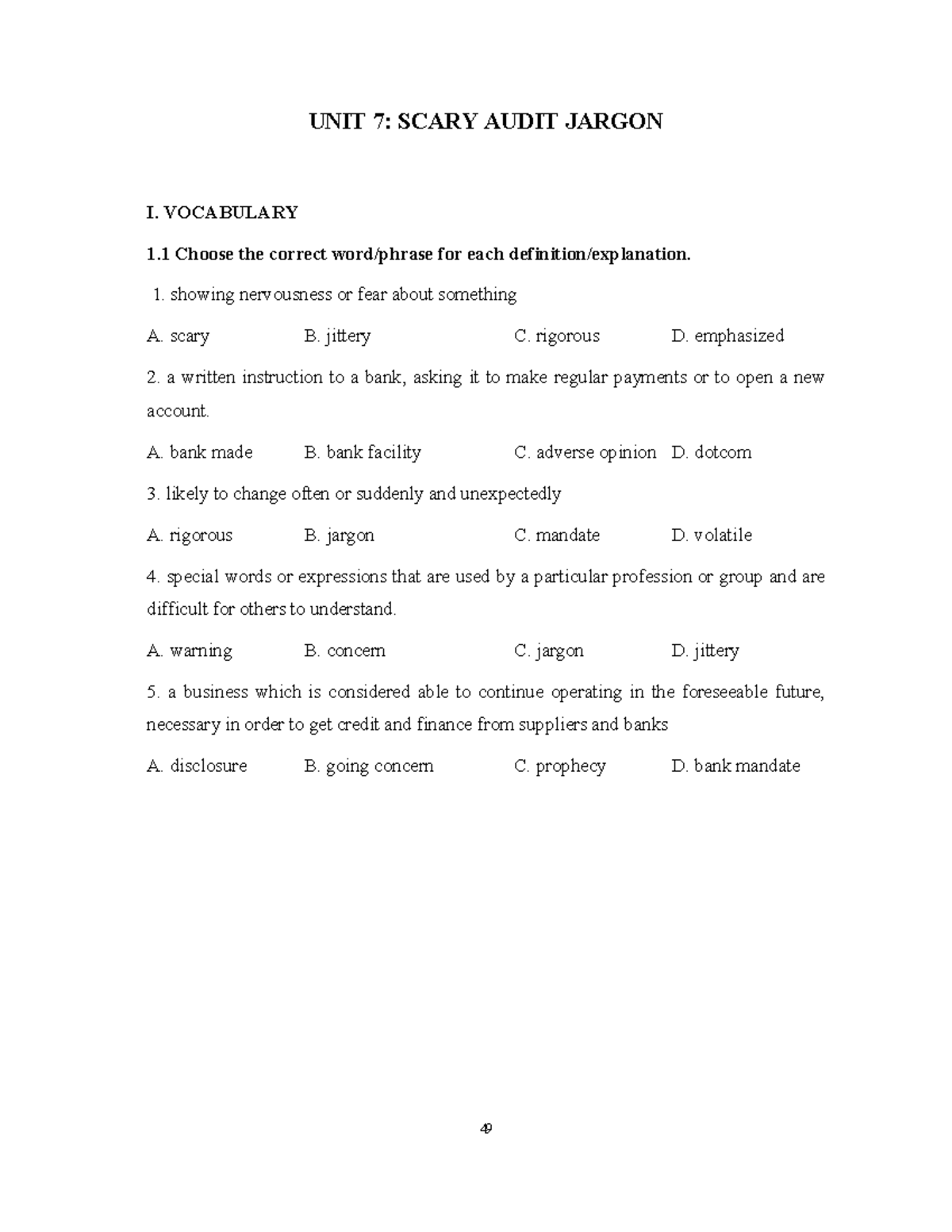 UNIT 7: SCARY AUDIT JARGON - VOCABULARY & CONCEPTS - Studocu