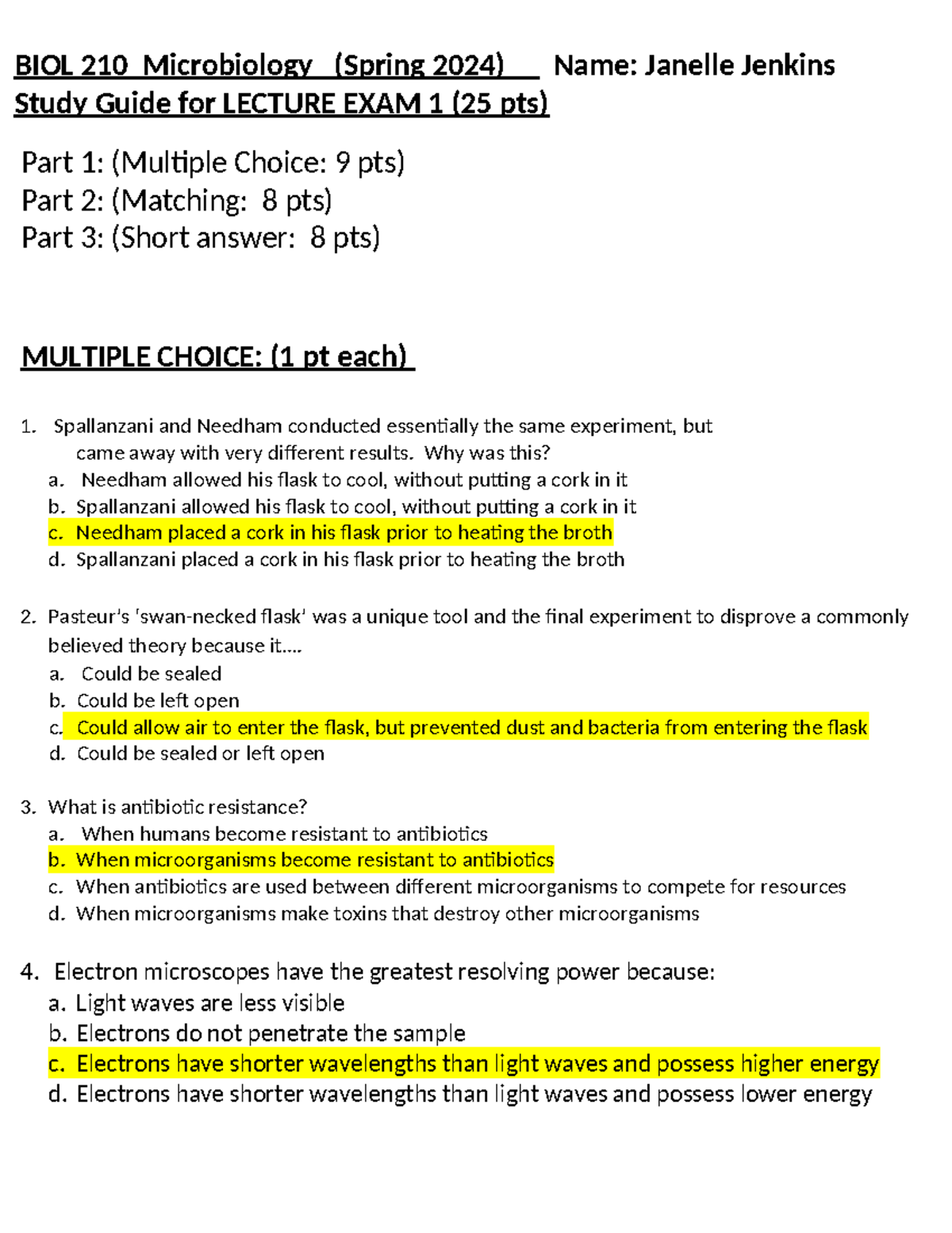 BIOL 210 Microbiology Lecture Exam 1 Study Guide (Spring 2024) - Studocu