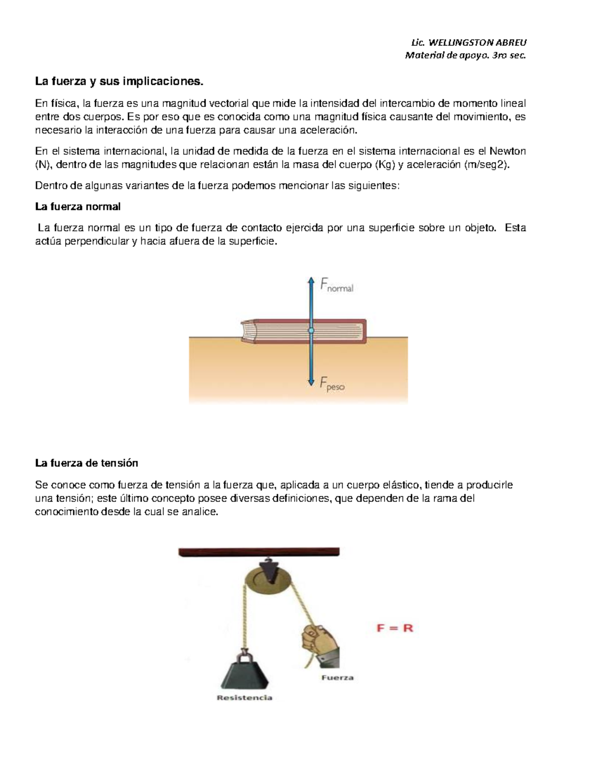 Material de Apoyo 3ro Sec. - La Fuerza y sus Implicaciones - Studocu