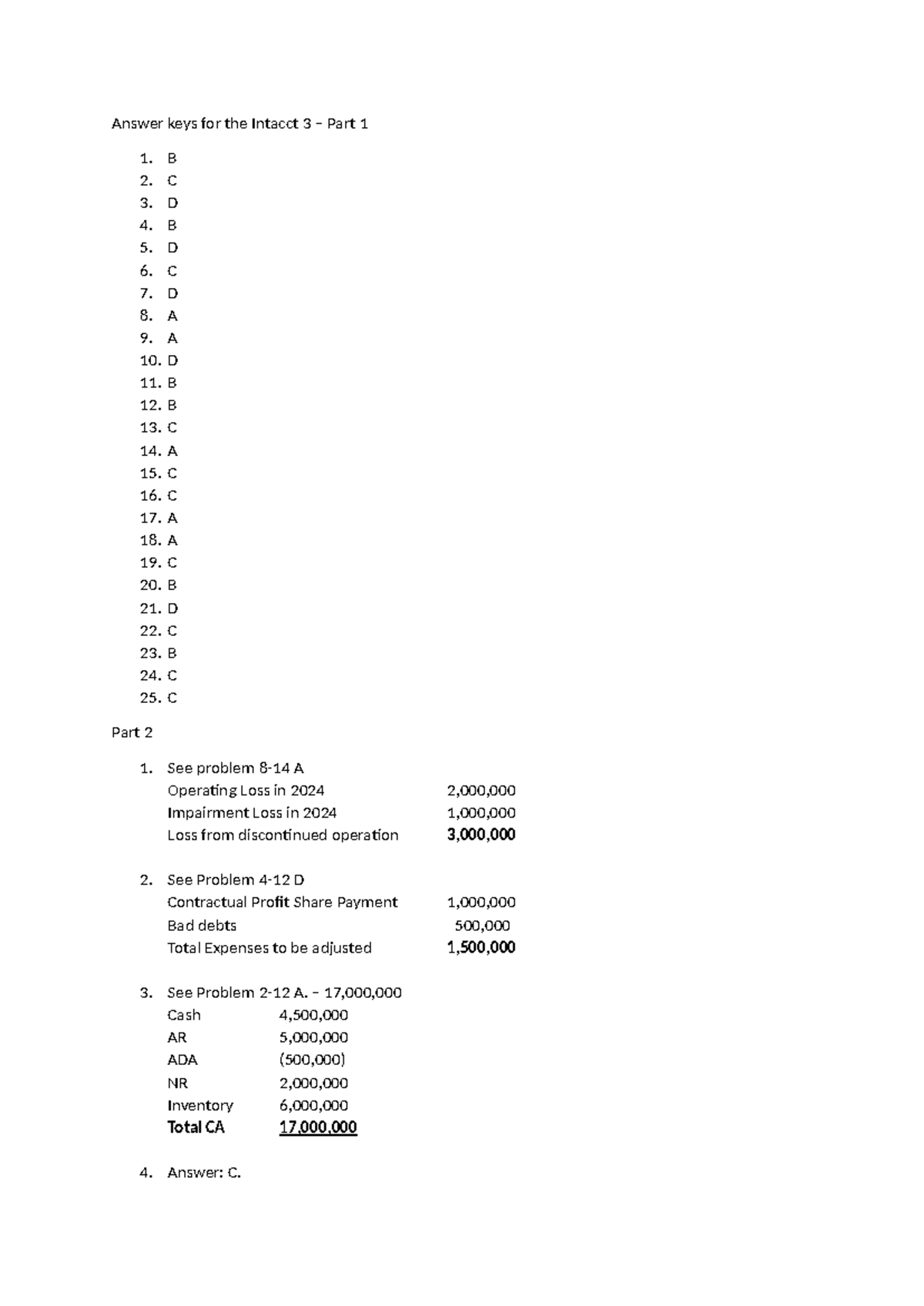Intacct Intermediate Accounting 3 Answer Keys for Exam - Studocu