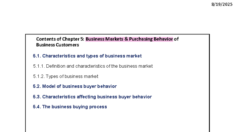 Chapter 5: Business Markets and Buyer Behavior Analysis - Studocu