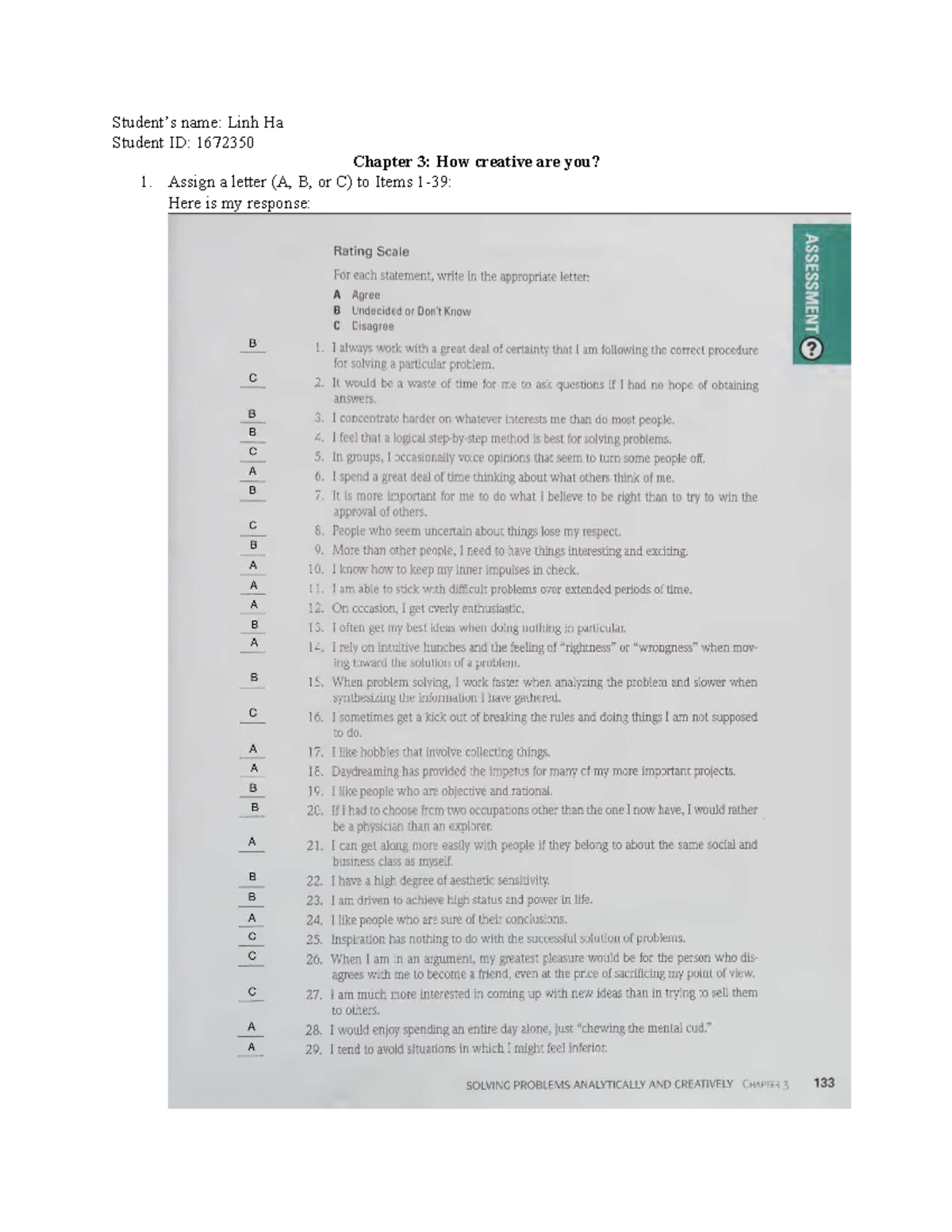 Chapter 3: Assessing Your Creativity - Insights & Strategies - Studocu