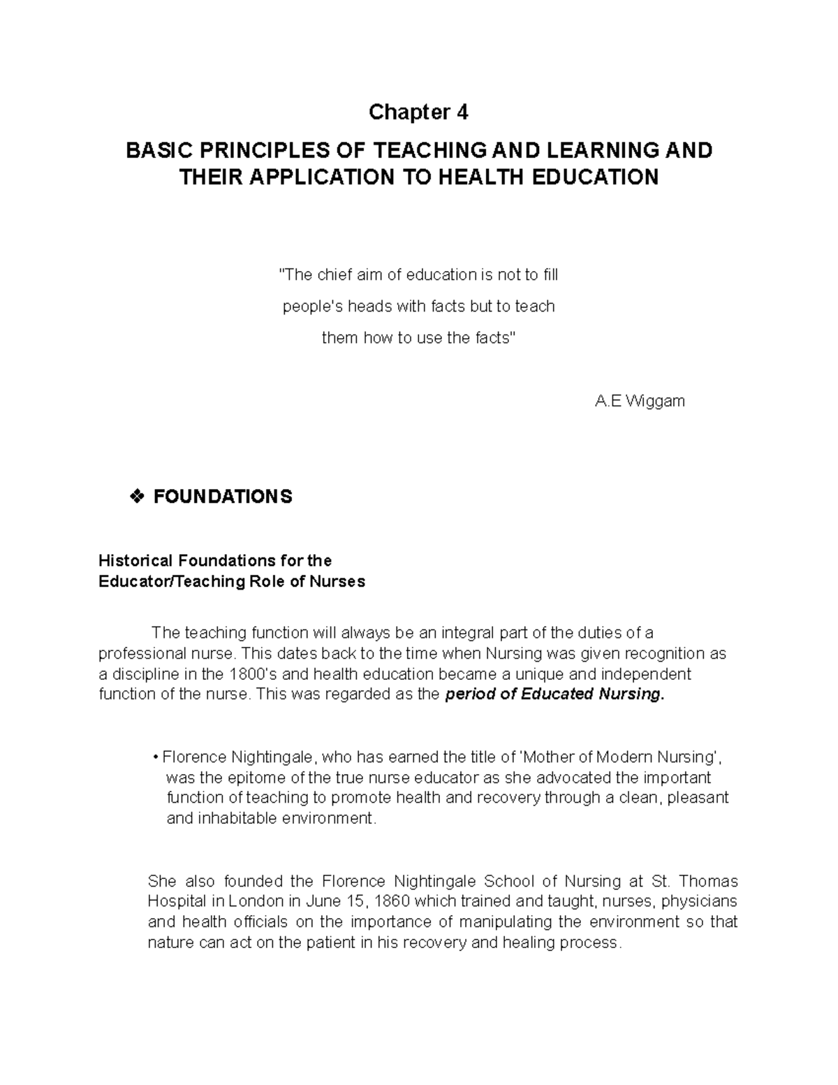 Health Education Chapter 4: Principles of Teaching and Learning - Studocu