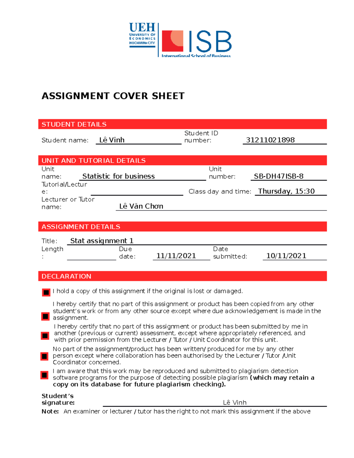 Statistic for business Assignment 1 first semester 2020-2021 ( upload ...