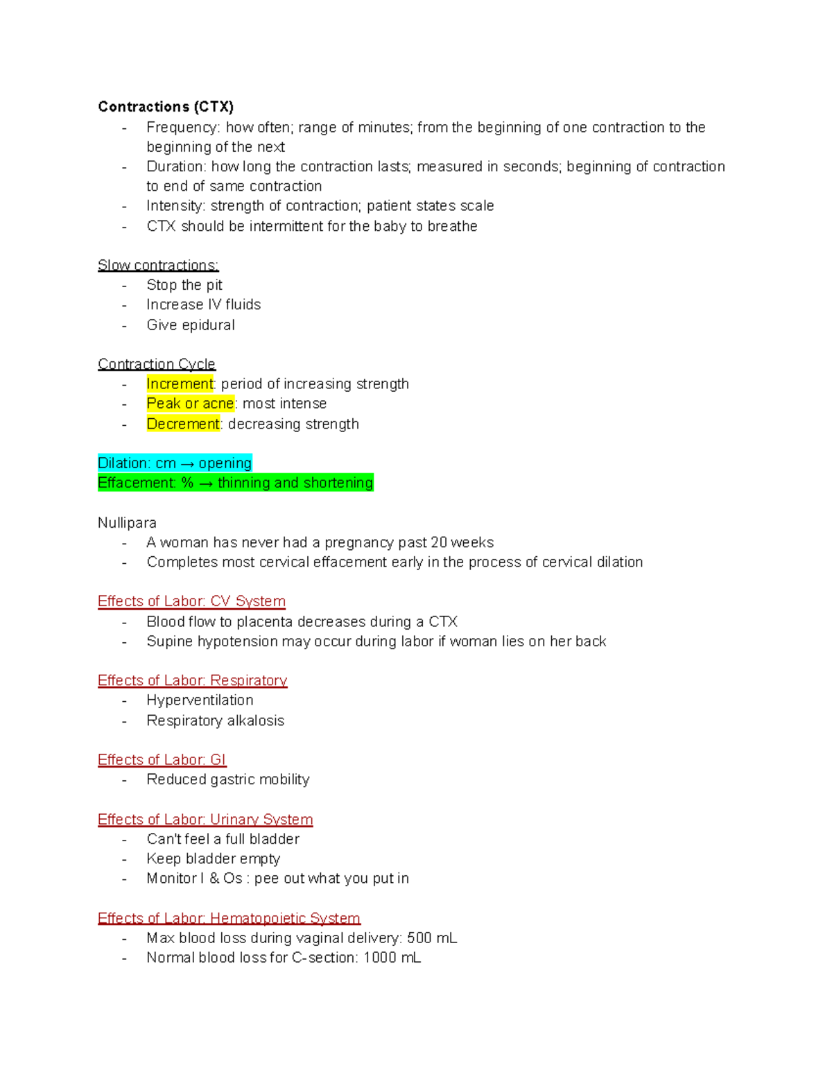 Labor and Delivery Overview: Contractions and Stages - Studocu