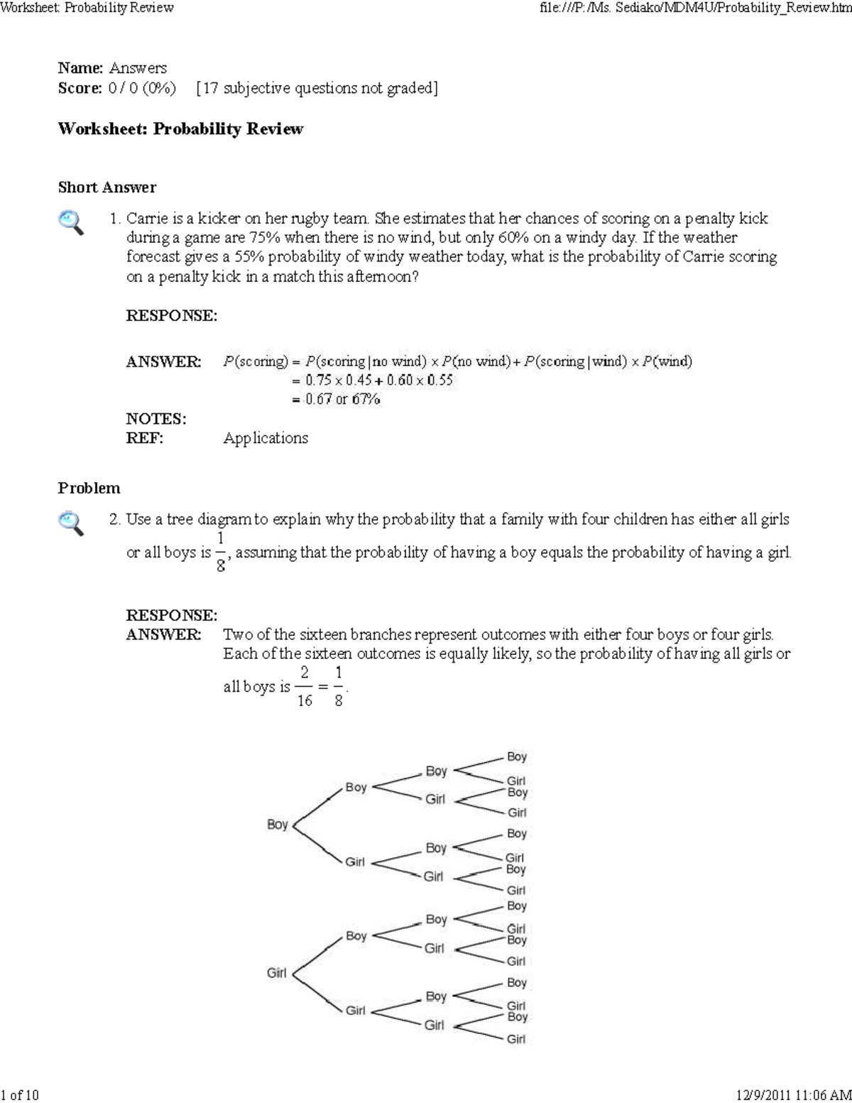Worksheet: Probability Review Q&A (1 of 10) - Studocu