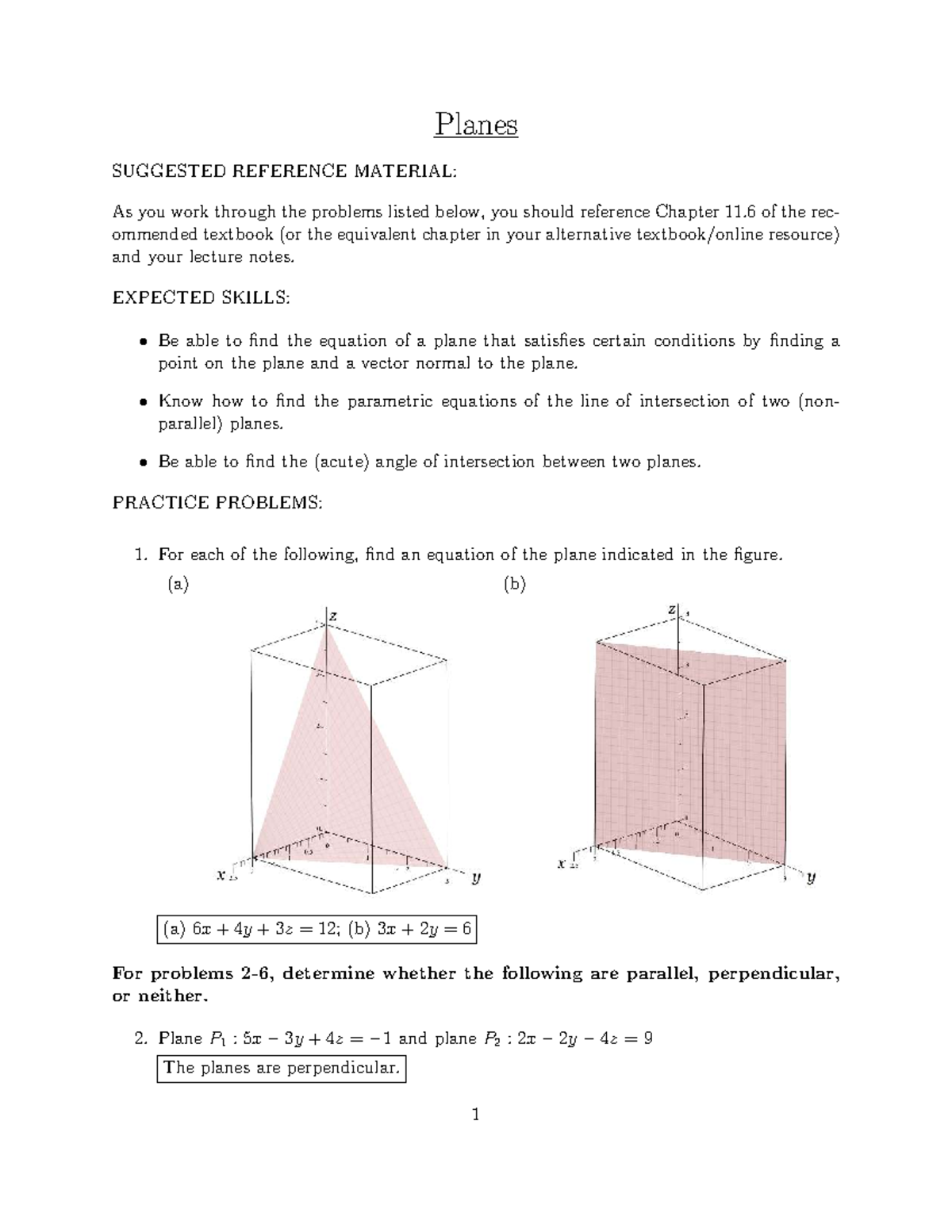 Practice Problems on Planes (MATH 101) - Studocu