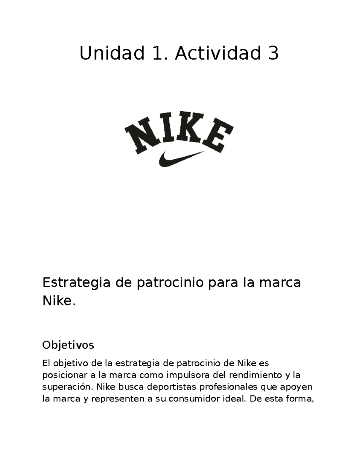 Unidad 1. Actividad 3 - Unidad 1. Actividad 3 Estrategia de patrocinio ...