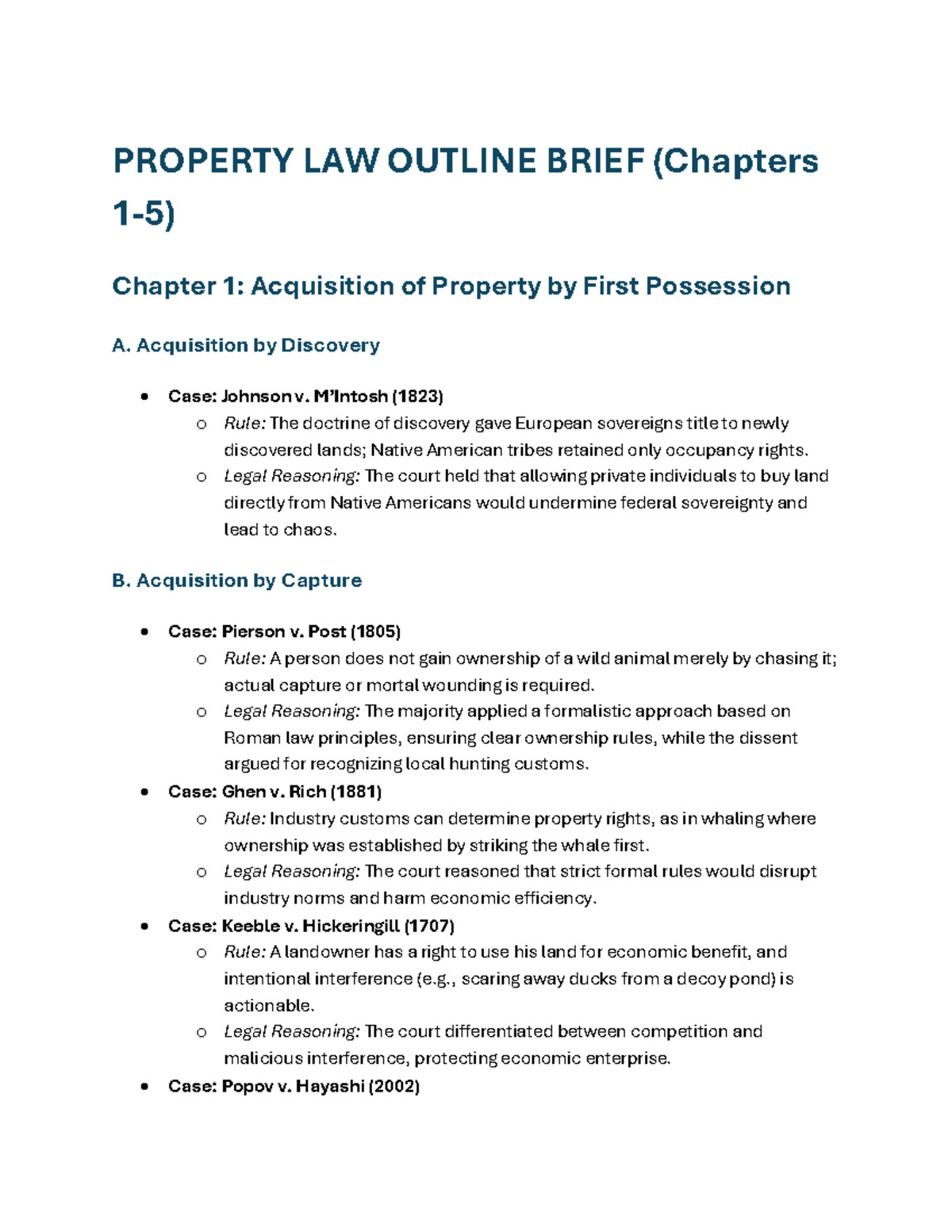 Property LAW Outline (Chapters 1-5) - PROPERTY LAW OUTLINE BRIEF ...
