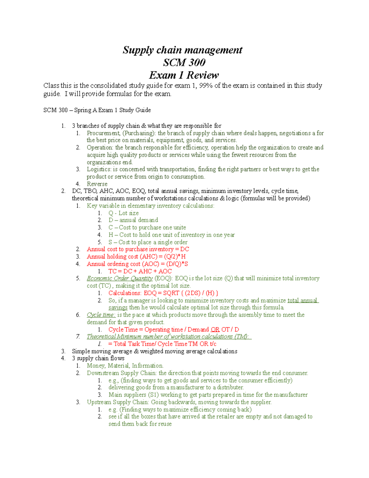 SCM 300 Supply Chain Management Exam 1 Study Guide & Review - Studocu