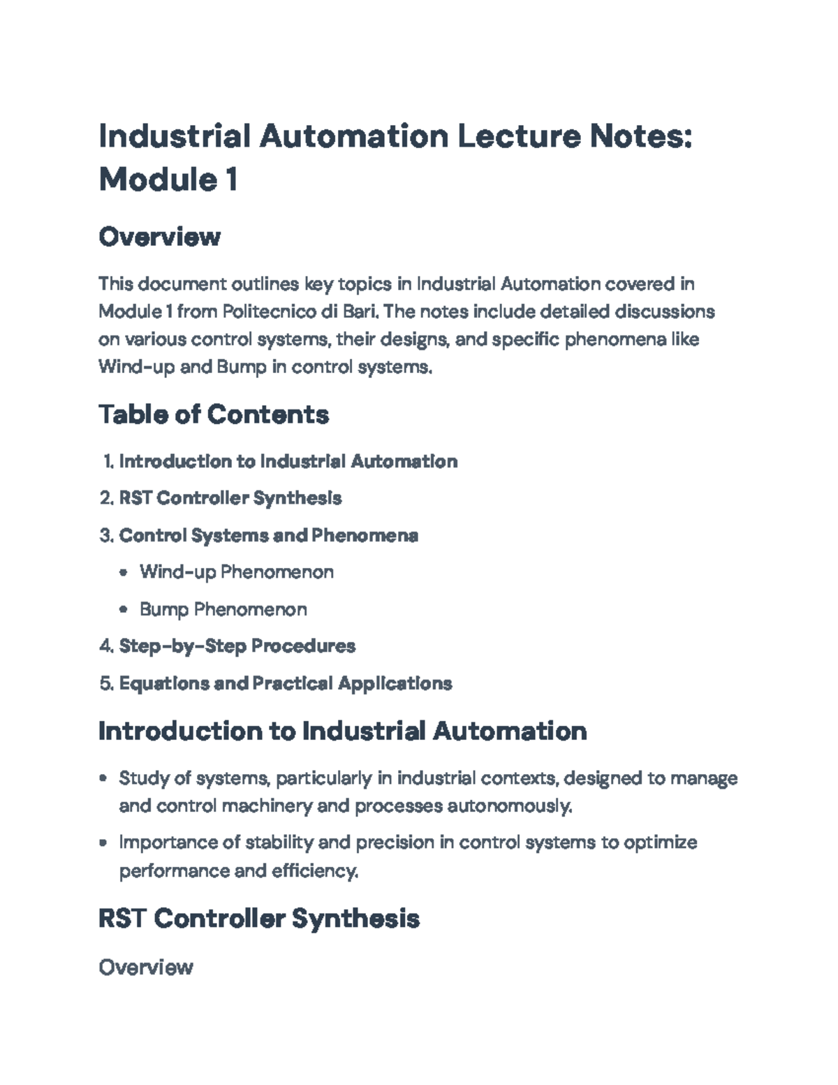 Industrial Automation Module 1 Lecture Notes: Control Systems Overview ...