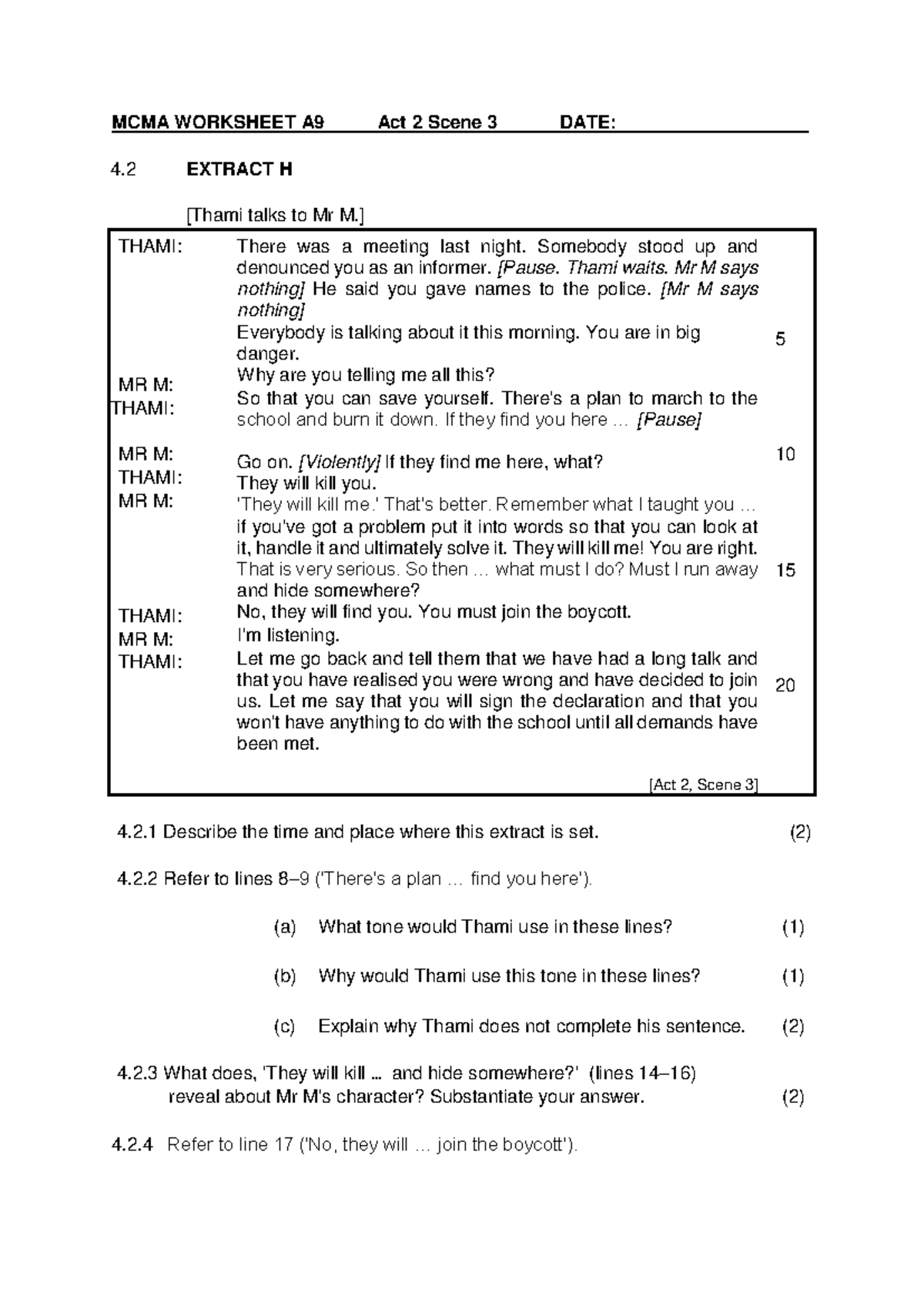 MCMA Worksheet A9 Act 2 Scene 3 Analysis and Discussion - Studocu