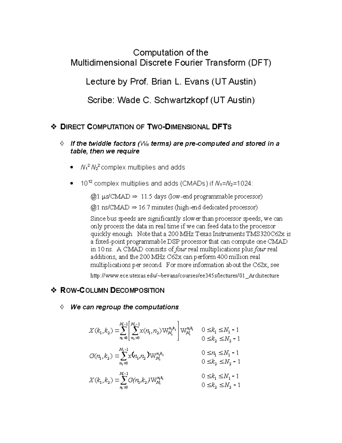 DFT Computation Techniques: Lecture Notes for EE 123 - Studocu