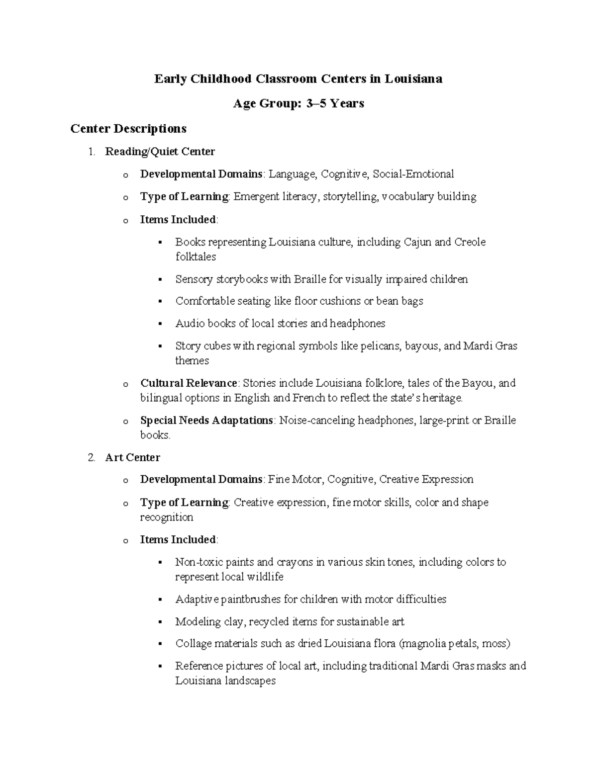 Early Childhood Classroom Centers in LA: A Guide for Ages 3-5 - Studocu