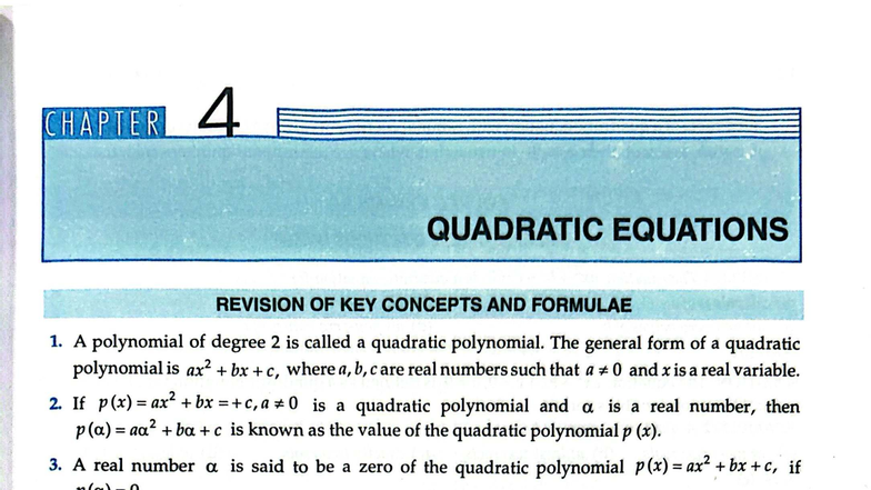 CHAPTER 4: REVISION OF QUADRATIC EQUATIONS AND FORMULAE - Studocu
