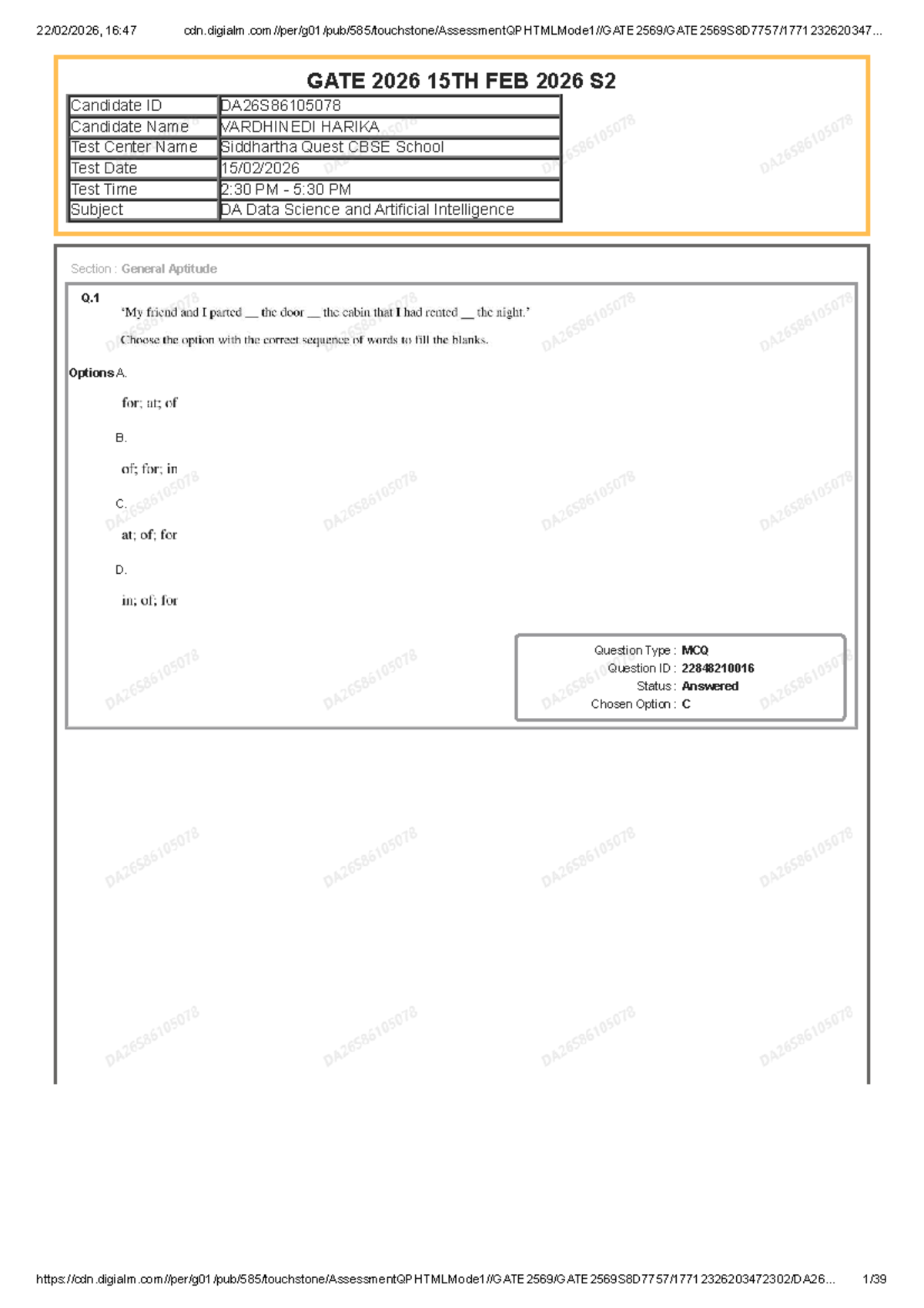GATE 2026 DA Data Science & AI General Aptitude Test Analysis - Studocu