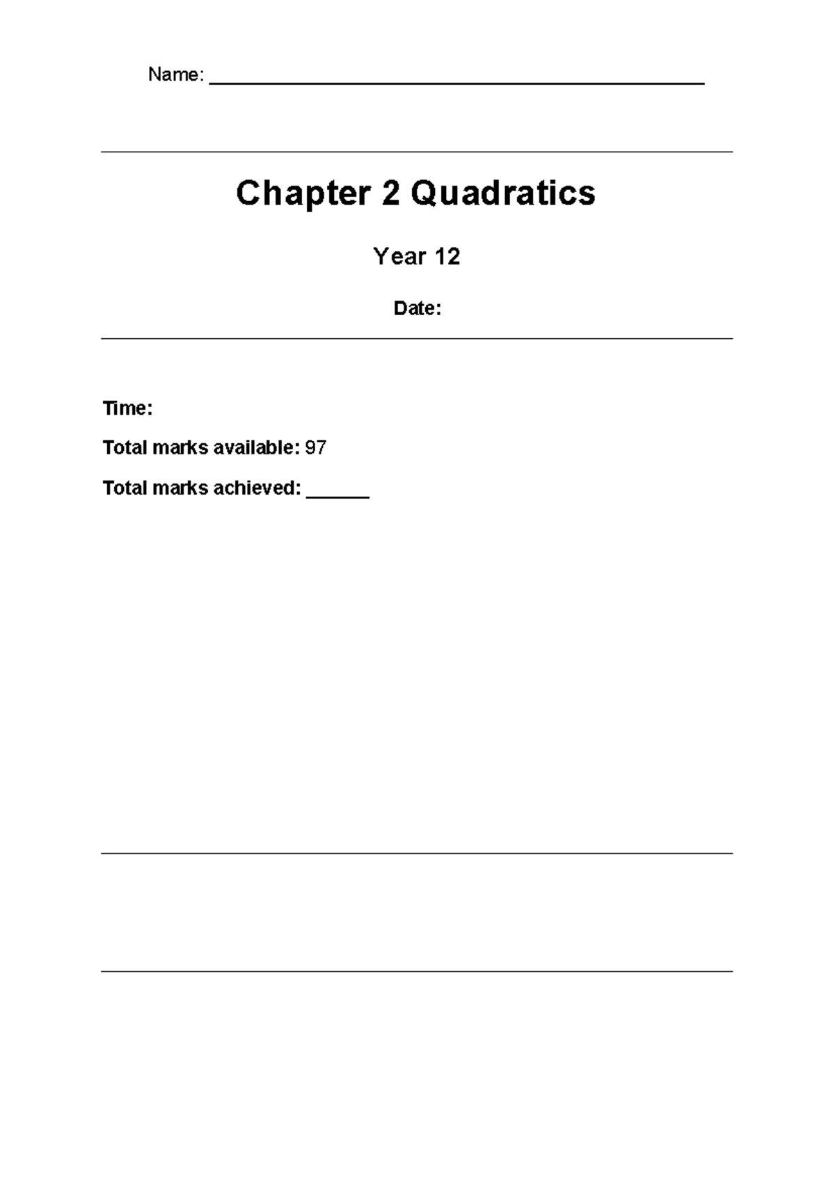P1 Year 12 Chapter 2 - Quadratics Study Notes - Studocu