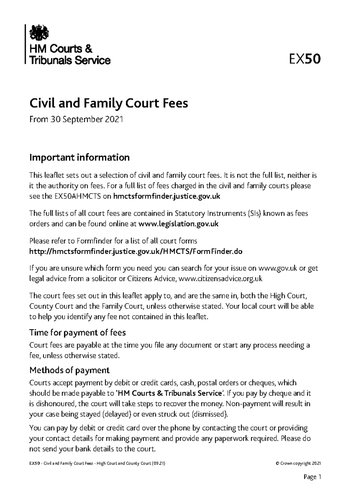 EX50 - Summary of Civil and Family Court Fees (2021 Edition) - Studocu