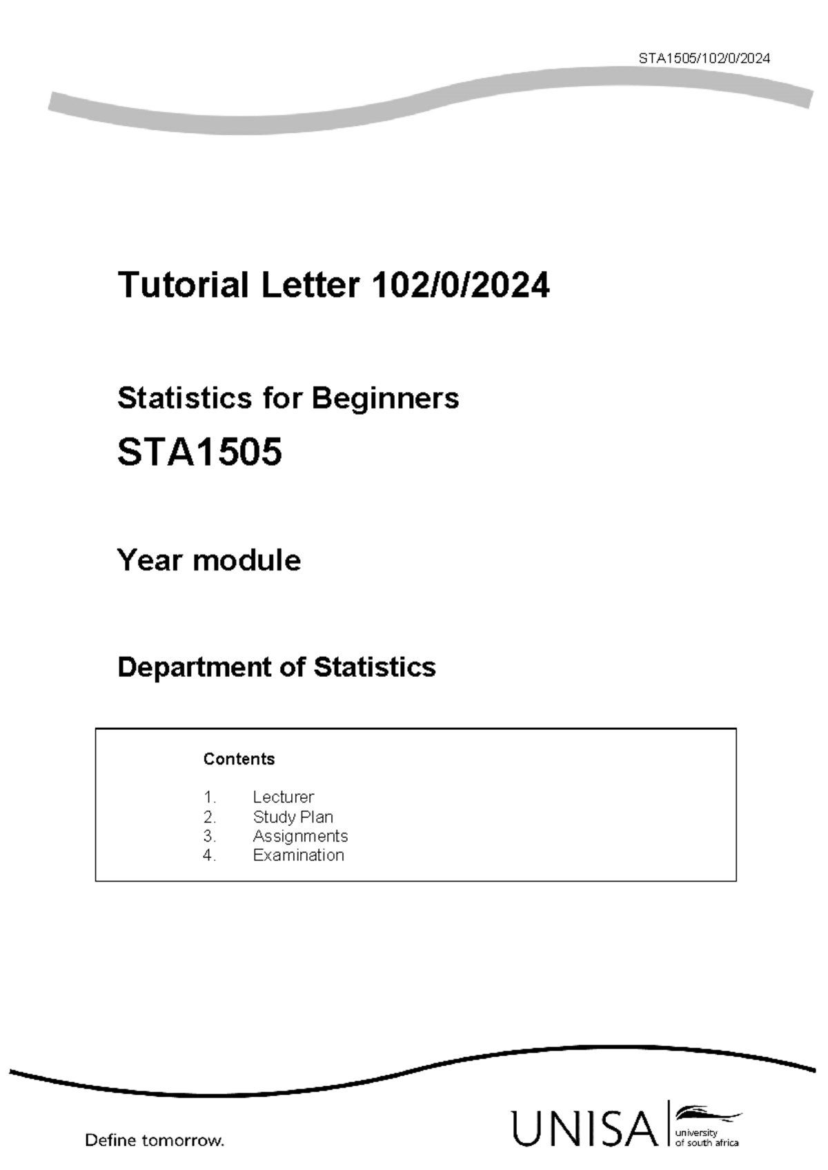 STA1505/102/0 Tutorial Letter 10 for Statistics Module 2024 - Studocu