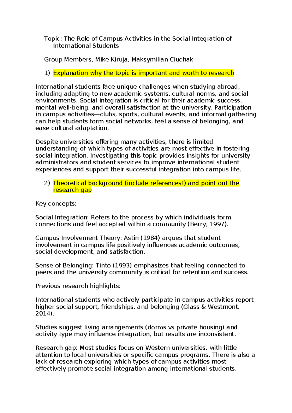 The Role of Campus Activities in Social Integration of Int'l Students ...