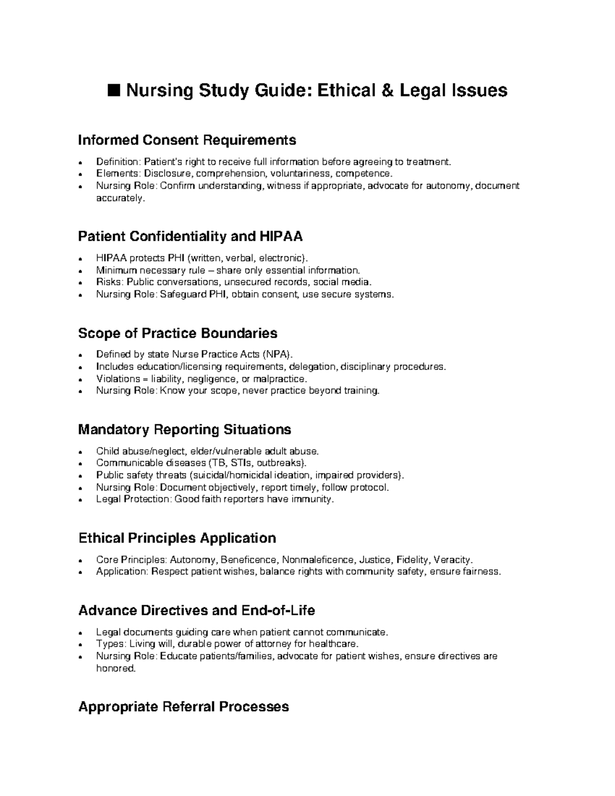 NUR 101: Nursing Ethical & Legal Study Guide on Informed Consent ...