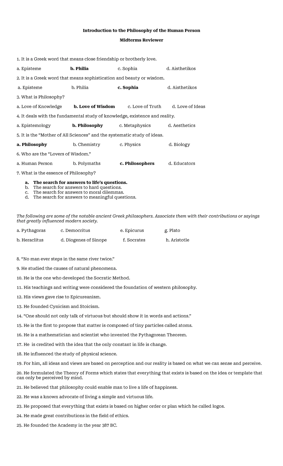 Lesson 5 Intro to Philo sample test - Freedom is _______ and essential ...