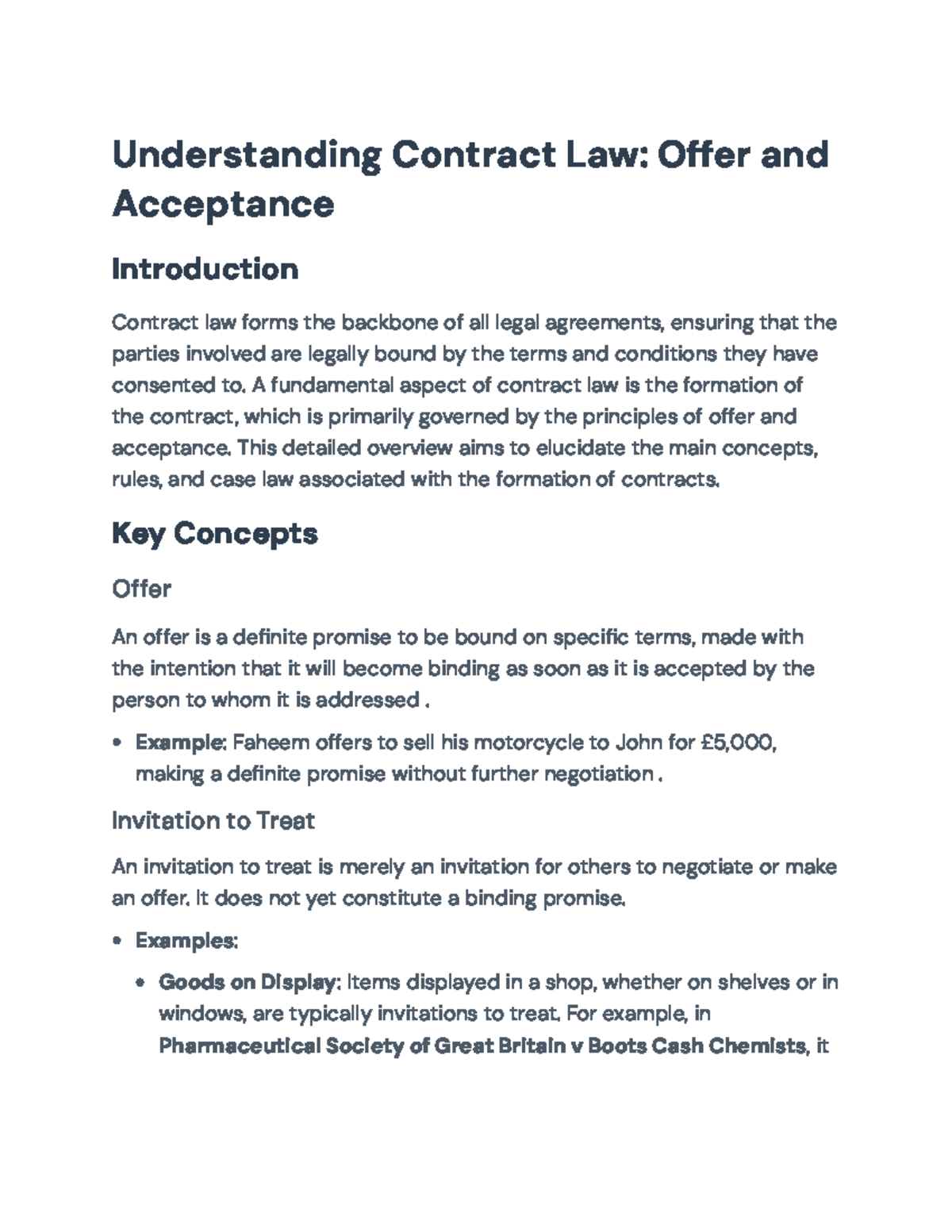 Contract Law 101: Offer & Acceptance Concepts, Cases, and Rules - Studocu