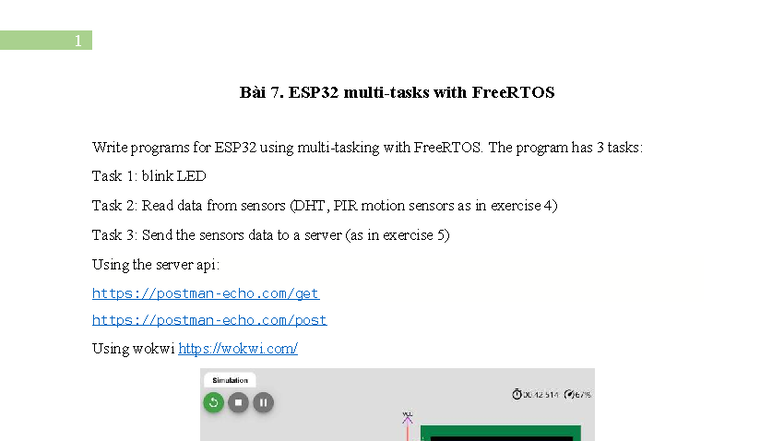 Bài 7. Lập trình ESP32 Multitask với FreeRTOS - Studocu