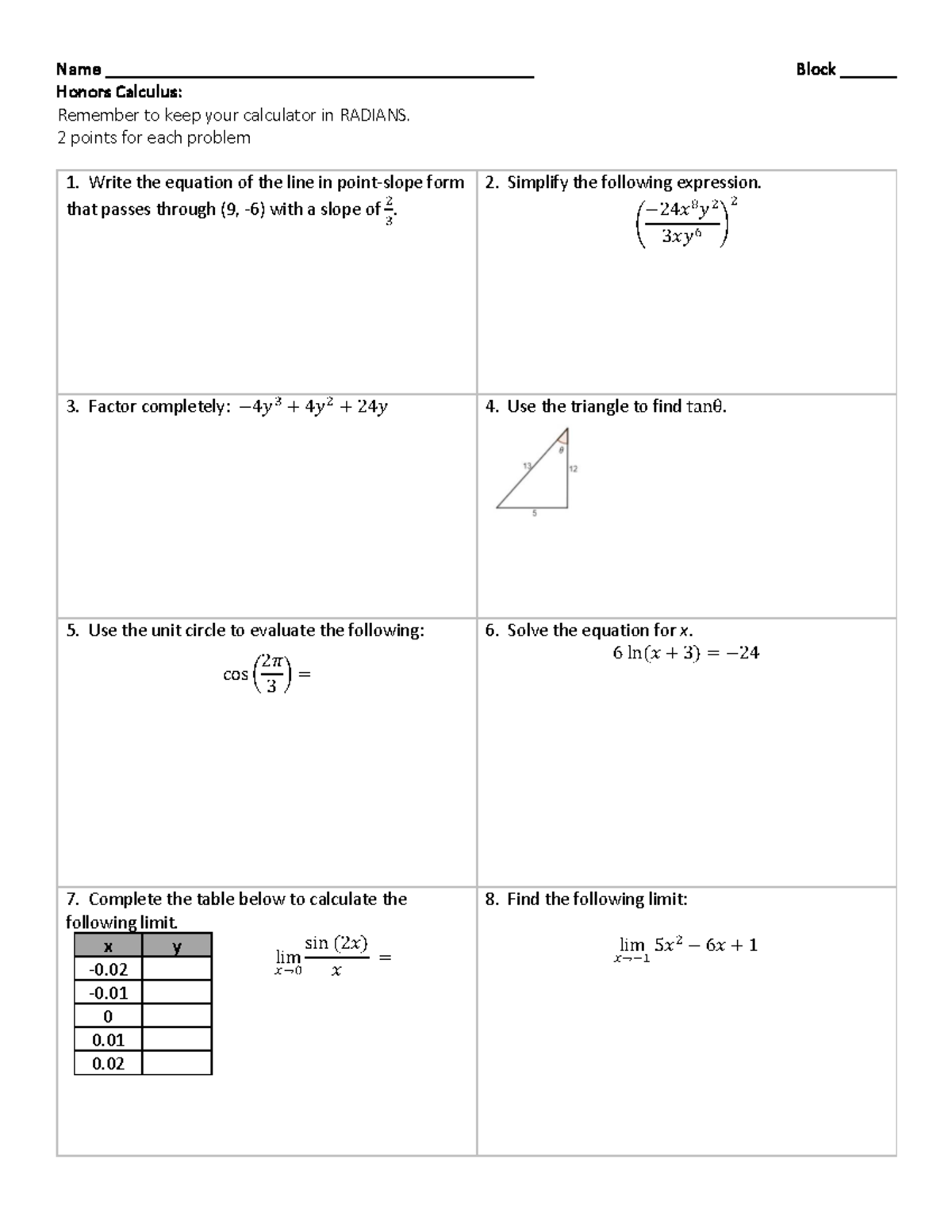2122 Honors Calculus: Final Exam Review Guide - Studocu