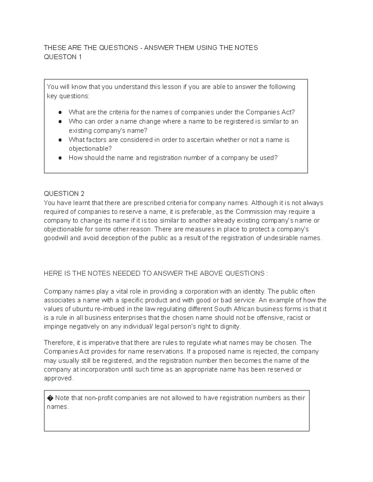 Company Names and the Companies Act: Key Questions - Studocu