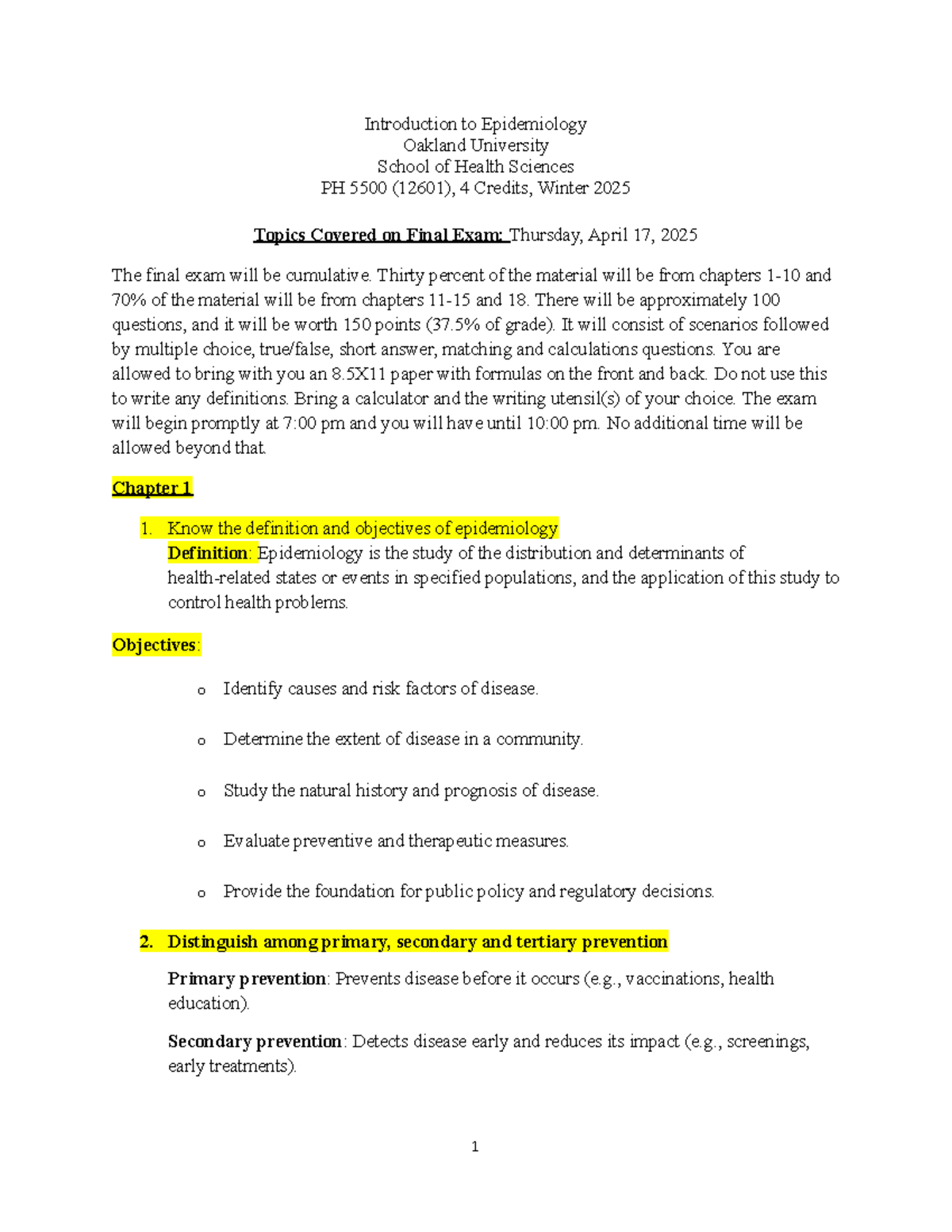 Final Exam Study Guide for PH 5500 - Introduction to Epidemiology ...