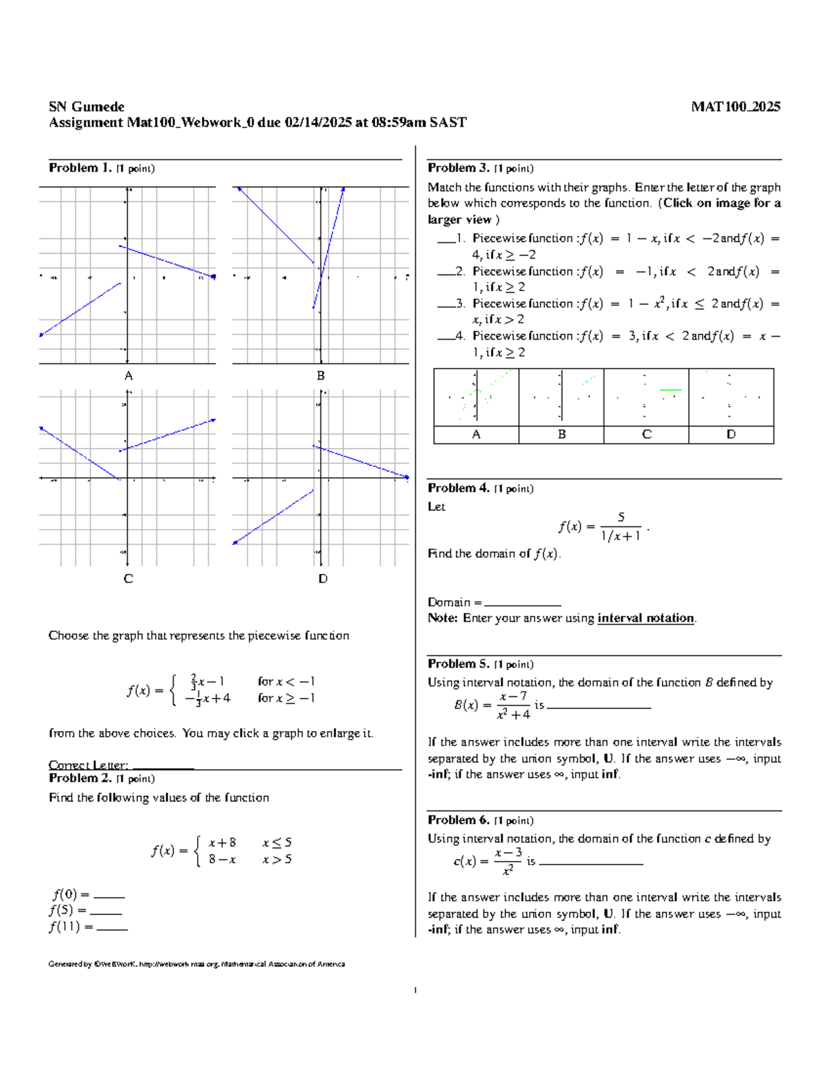 MAT100 2025 - SN Gumede MAT100 2025 Assignment Mat100 Webwork 0 due 02 ...