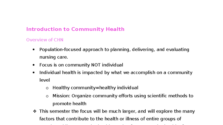 ATI CH 1-3: Community Health Nursing Overview and Key Concepts - Studocu