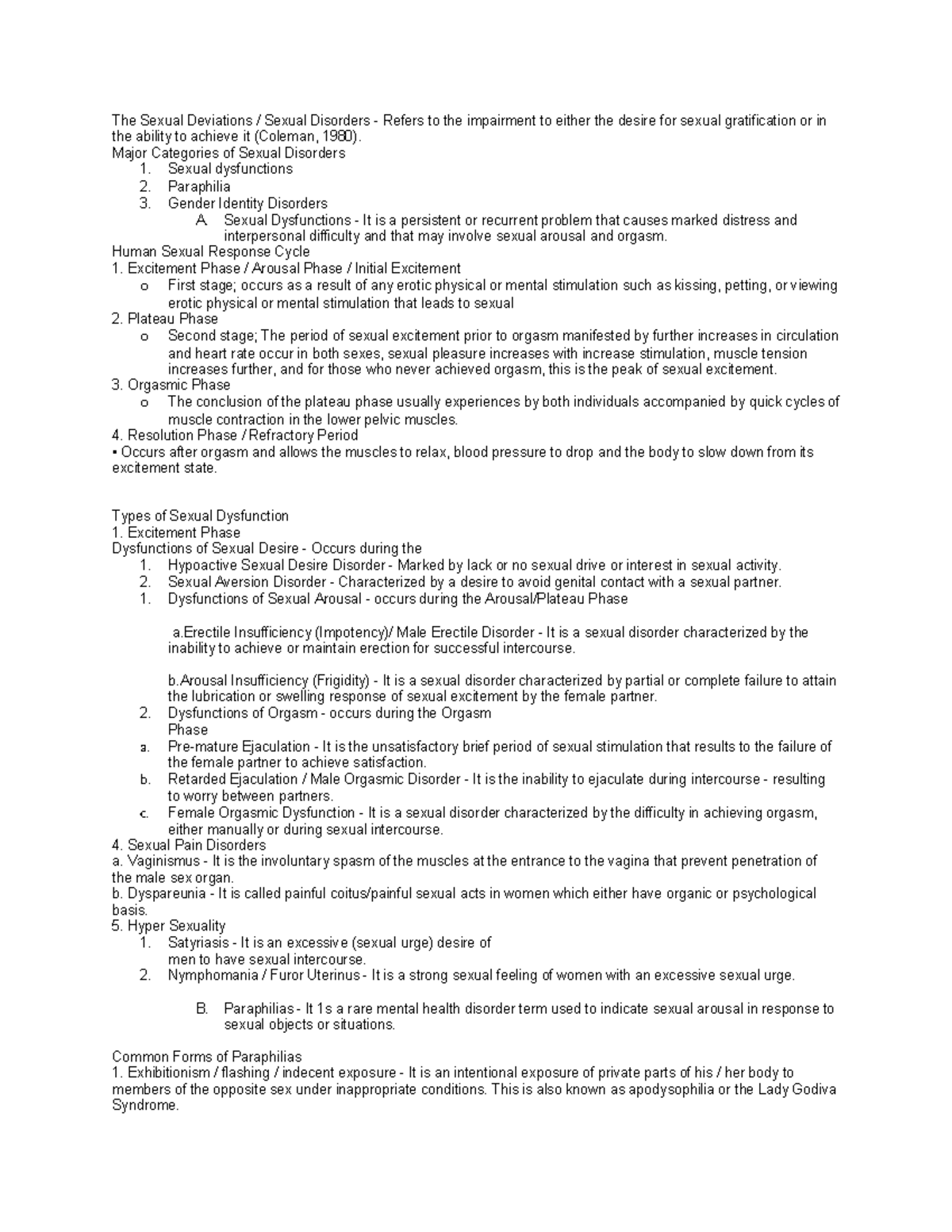 Final Exam Study Notes on Sexual Deviations and Disorders - CRIM 13 ...