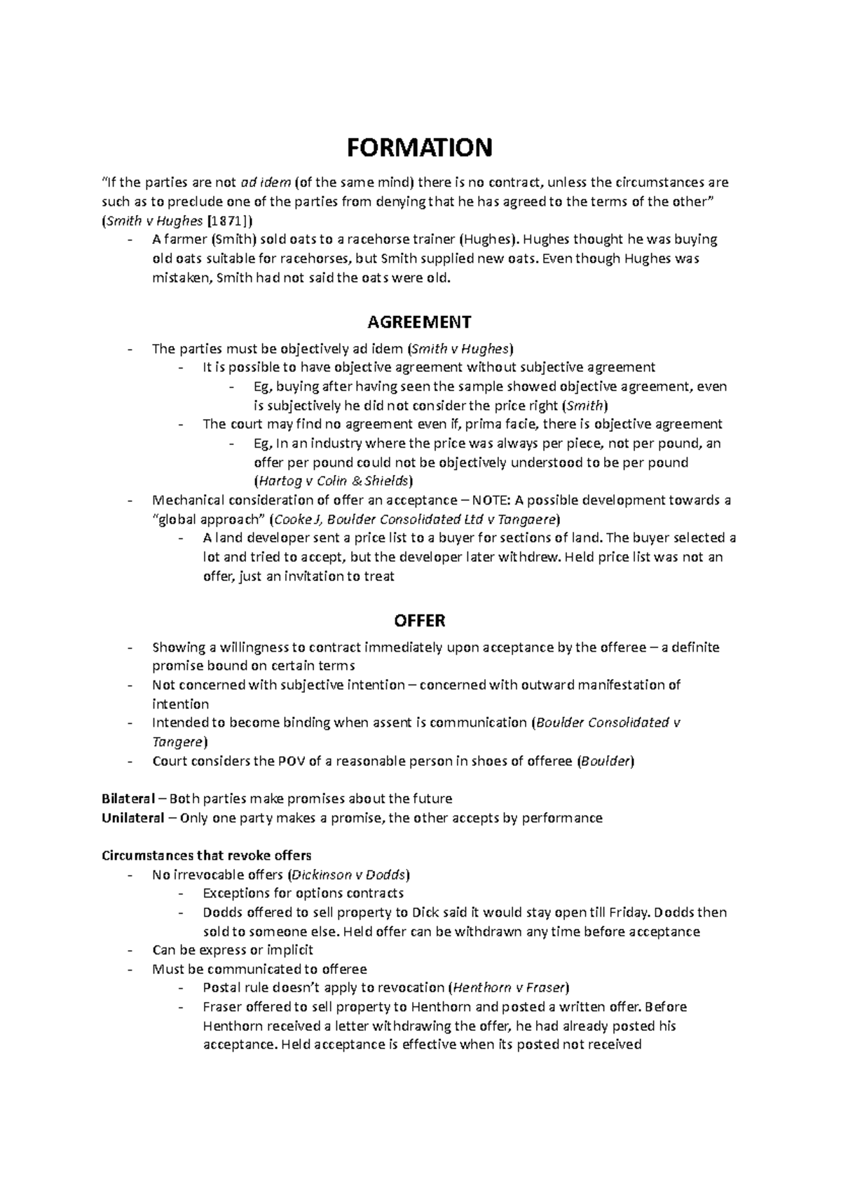 241 Contract Law Final Exam Notes: Key Concepts and Cases - Studocu