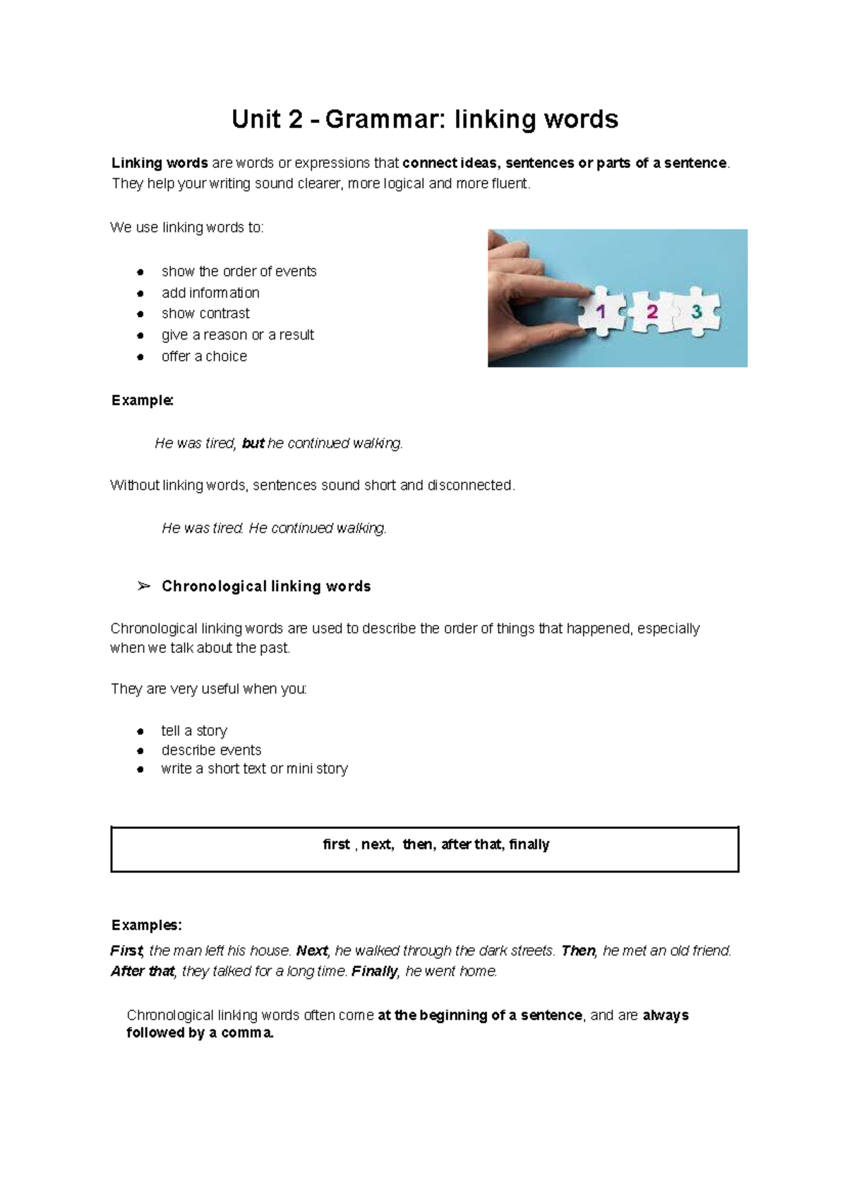 Linking Words Handout: Unit 2 Grammar Guide - Studocu