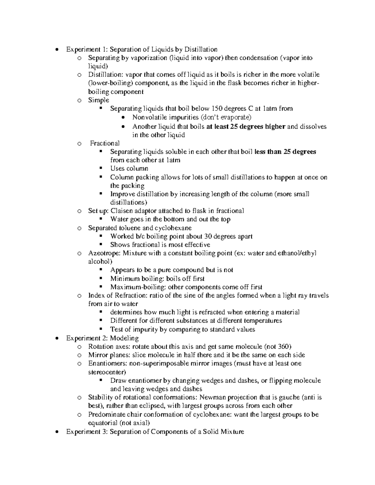 Orgo Lab Study Guide - class professor notes - Experiment 1: Separation ...