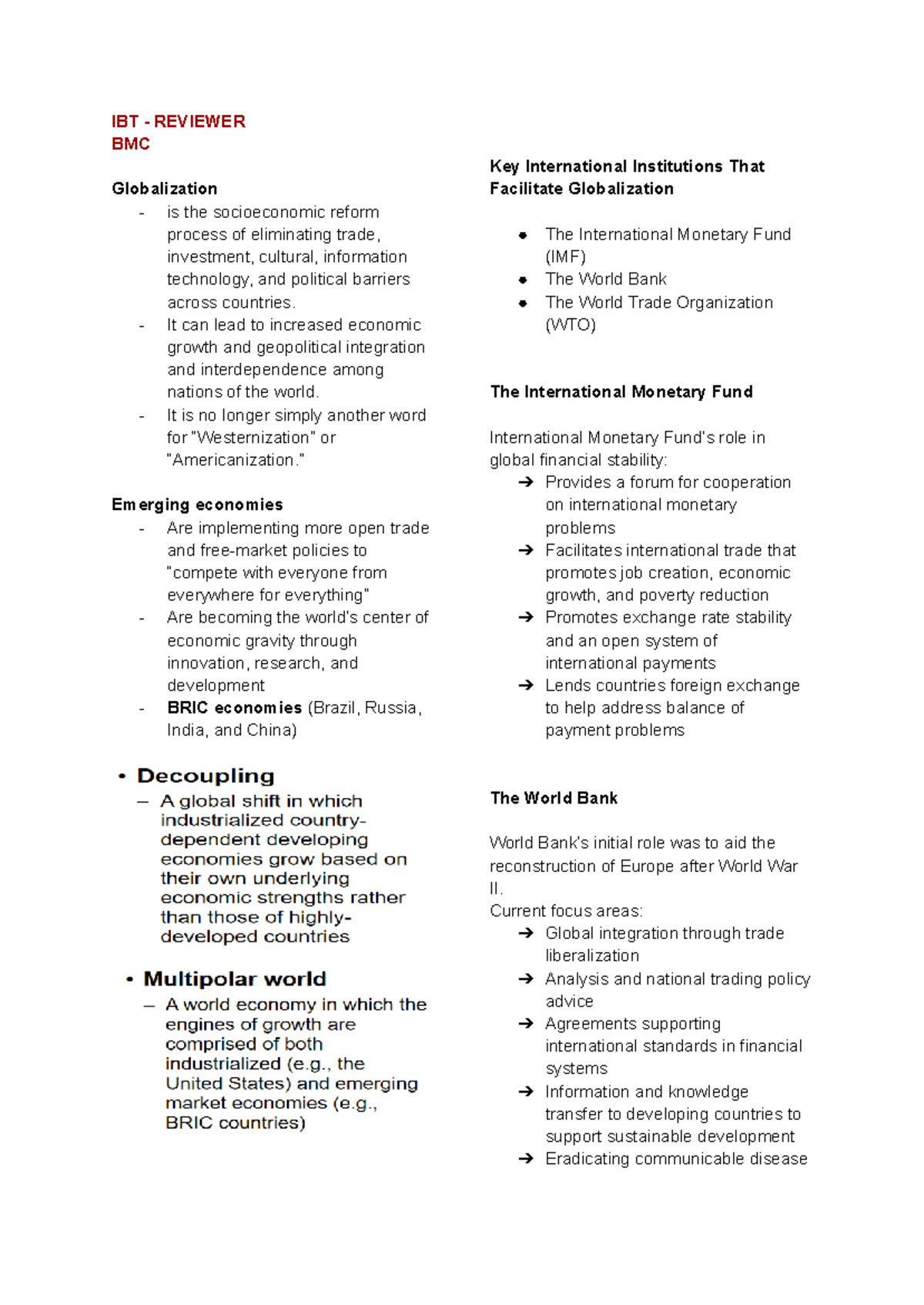 IBT - Globalization: Key Concepts and Theories Review - Studocu