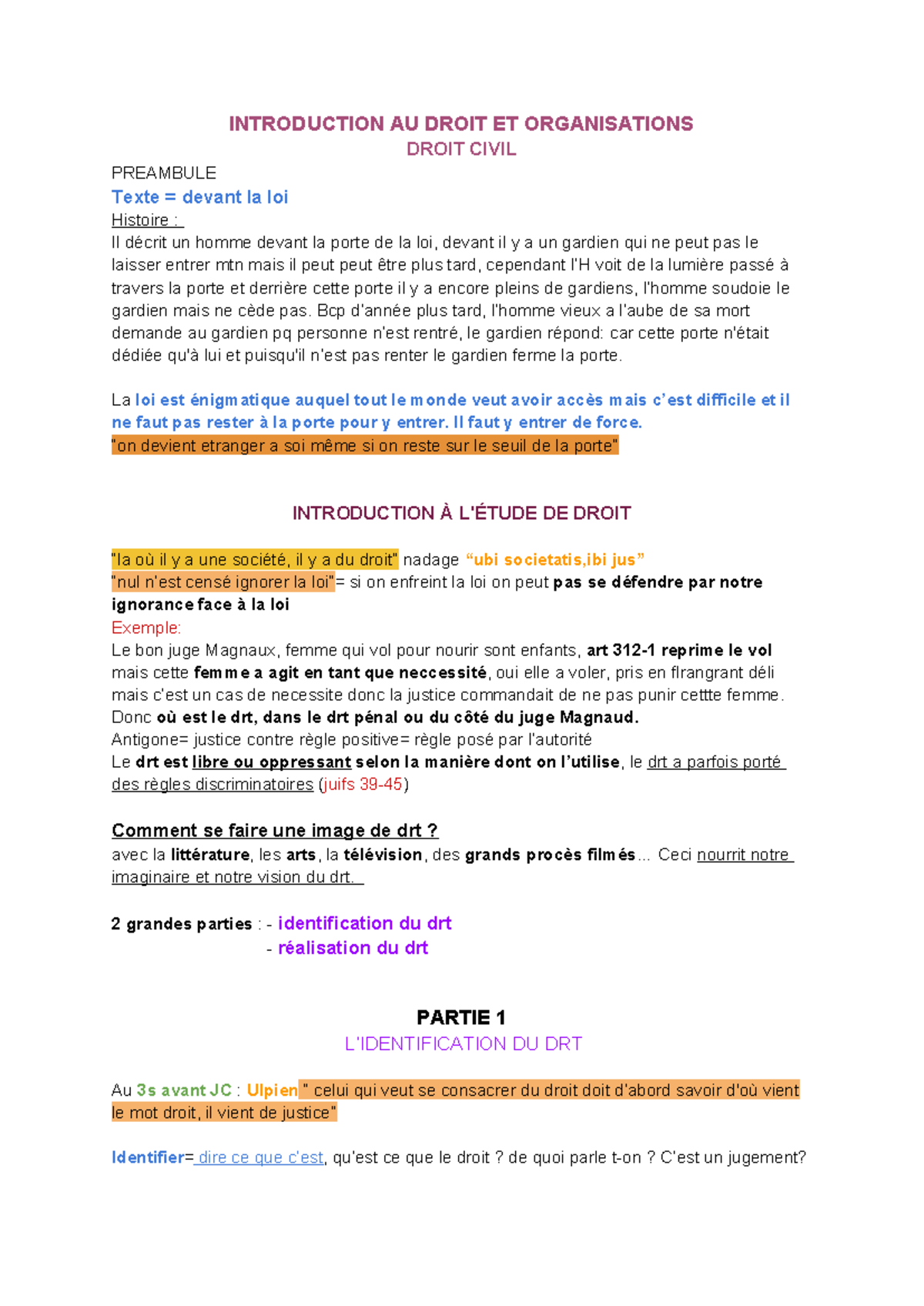 CIDO 2023 - Introduction au Droit et Organisations: Chapitre 1 - Studocu