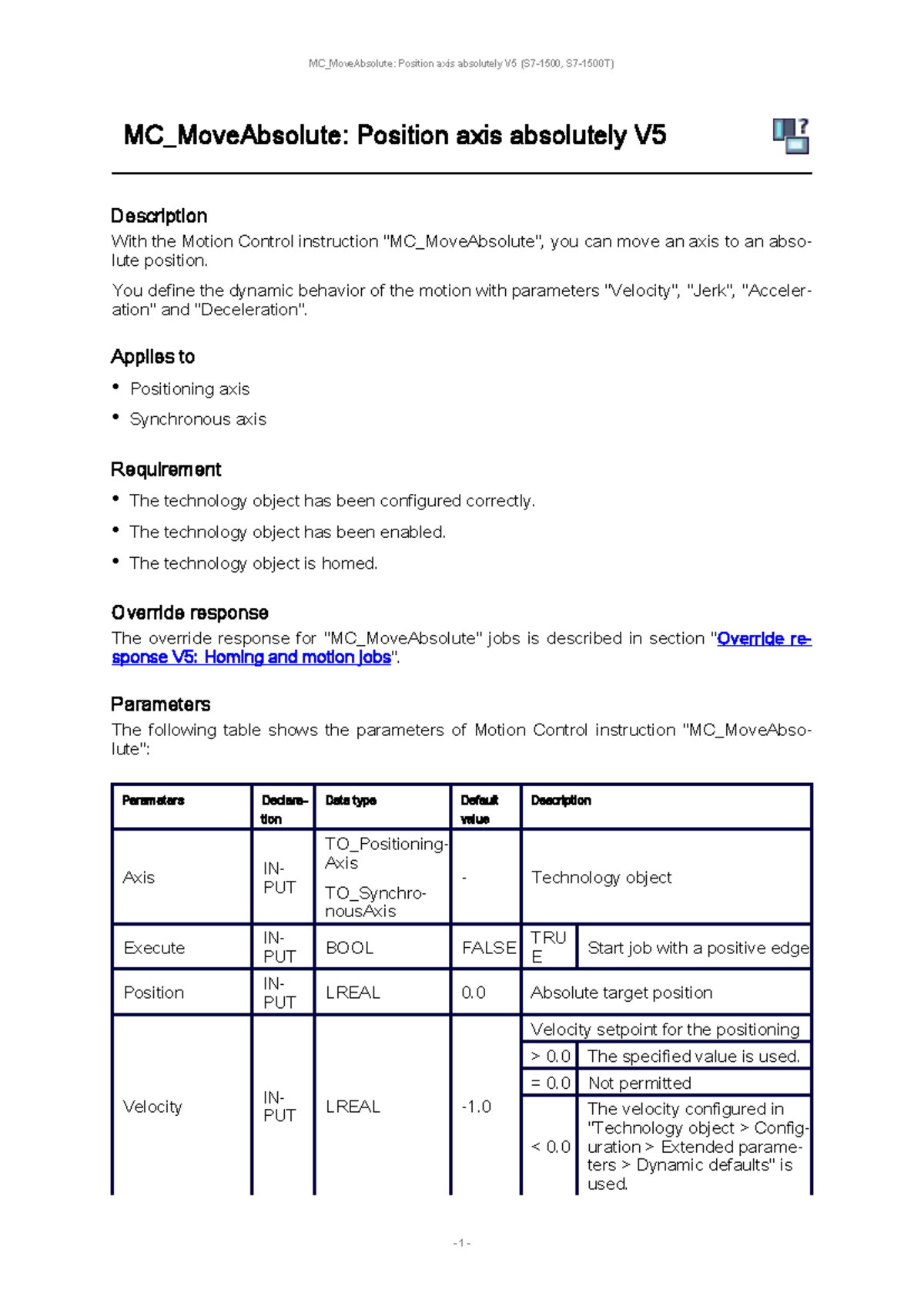 MC_MoveAbsolute: Absolute Positioning of Axis V5 Instructions - Studocu
