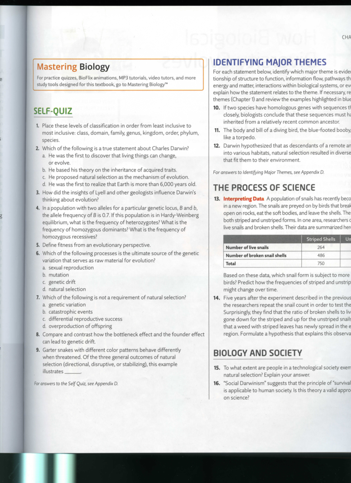 Photo inspiration: Picture Idea: Cha Mastering Biology Identifying Major Themes Self Quiz Ch13