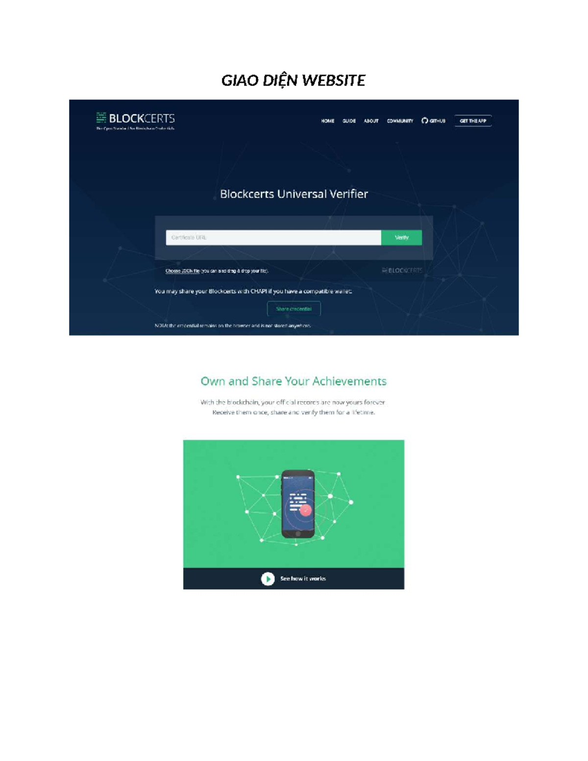 Hướng Dẫn Sử Dụng Ứng Dụng Blockcerts - GIAO DIÊN APP - Studocu