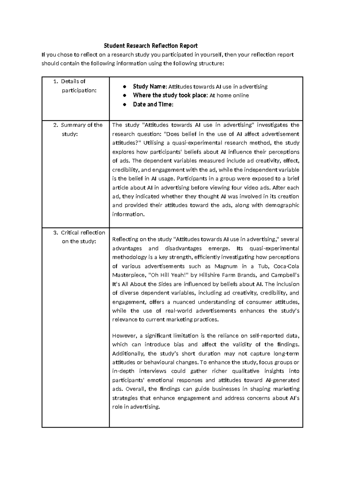 REFL 101: Student Research Reflection on AI in Advertising Study - Studocu