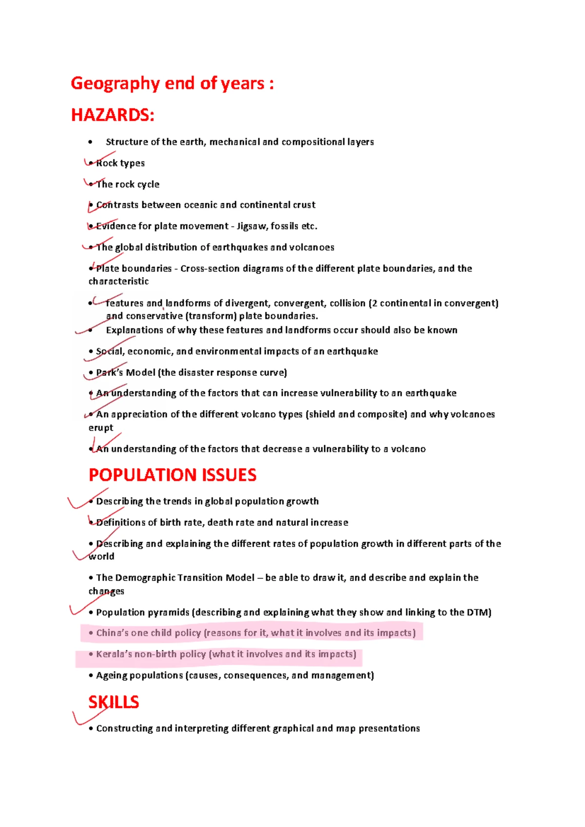 Geography Final Exam Notes: Tectonic Hazards & Population Issues - Studocu